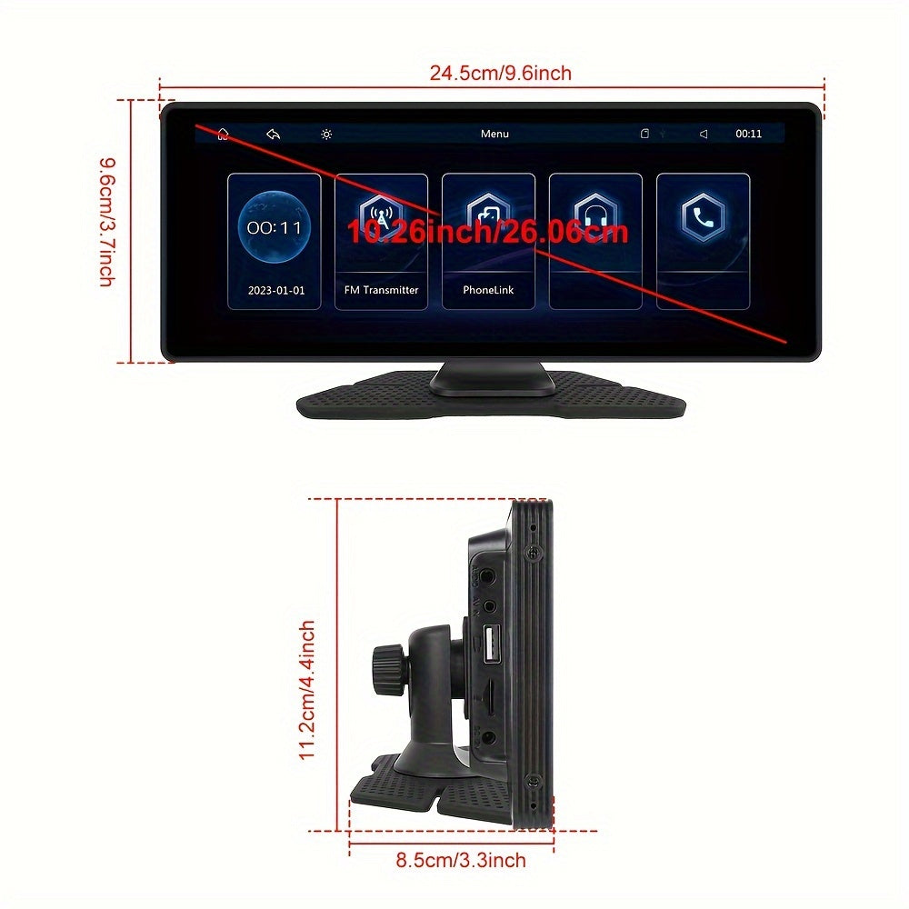 PODOFO 10.26" Wireless Car Player Screen for Car Radio with Wireless Android Auto/ Handsfree/Hd Touchscreen/Airplayer/Android Mirror Link/Gps/Siri/Hd Backup Camera/Fm/Aux/Tf Card Port, Without Battery