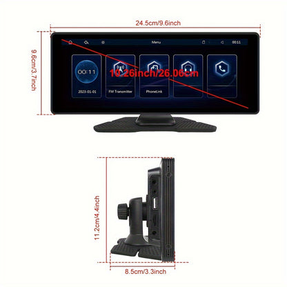 PODOFO 10.26" Wireless Car Player Screen for Car Radio with Wireless Android Auto/ Handsfree/Hd Touchscreen/Airplayer/Android Mirror Link/Gps/Siri/Hd Backup Camera/Fm/Aux/Tf Card Port, Without Battery
