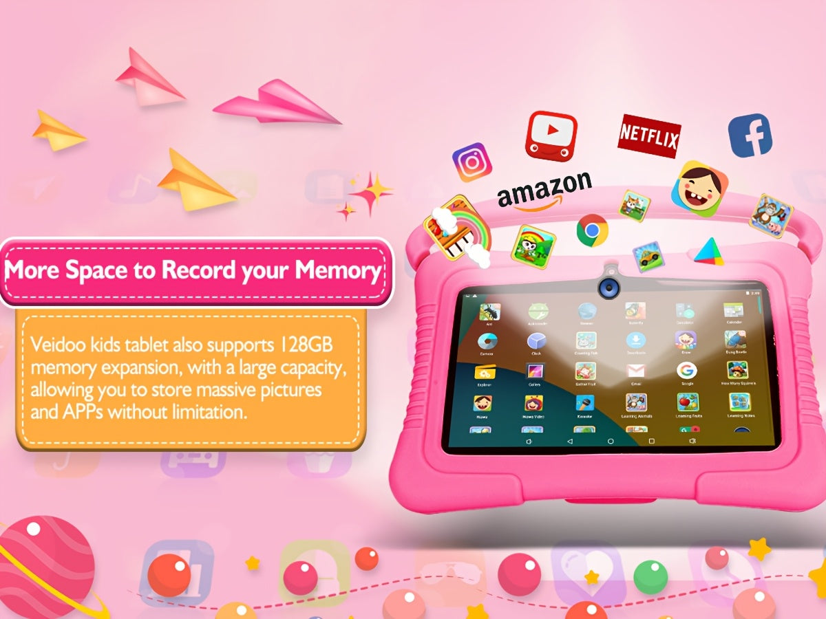 Veidoo 7" Kids Tablet, 2GB RAM 32GB ROM, Safe Eye Protection Screen, Wifi, Dual Camera, Educational Games, Parental Controls App, Android Tablet with Drop Proof Silicone Sleeve, Tablet, Pad, Tablet, Pad