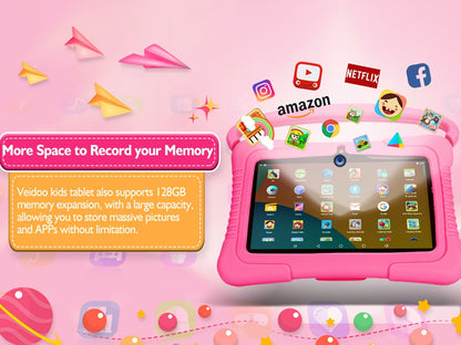 Veidoo 7" Kids Tablet, 2GB RAM 32GB ROM, Safe Eye Protection Screen, Wifi, Dual Camera, Educational Games, Parental Controls App, Android Tablet with Drop Proof Silicone Sleeve, Tablet, Pad, Tablet, Pad