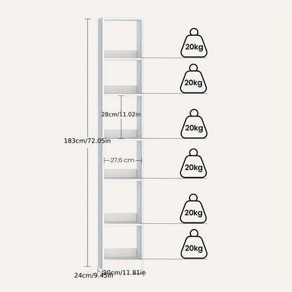 [Modern Bookshelf] Modern 6 Tier Bookshelf | Wooden Open Bookcase, Cube Storage & Display Rack for Living Room, Home Office, Bedroom - White, Contemporary Furniture, Minimalist Design, Particle Board, Hardwood Construction, Modular Shelving, Bookcase Orga