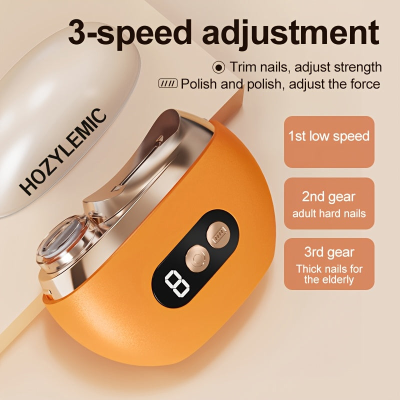 Smart Electric Nail Clipper 2 in 1 Polishing Nail Trimmer Manicure Tool, USB Rechargeable, 500Mah Li-Polymer Battery, with Anti-Cut, Sanding And Lighting Function, Great for Manicure, Nail File, Polishing And Shaping, Perfect Gift for Gift Giving