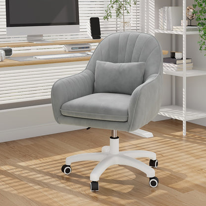 Velvet Swivel Desk Chair with Pillow & Height Adjustment – 360° Rotatable Home Office & Vanity Chair, Memory Foam Seat, Up to 150kg, for Study Room & Bedroom