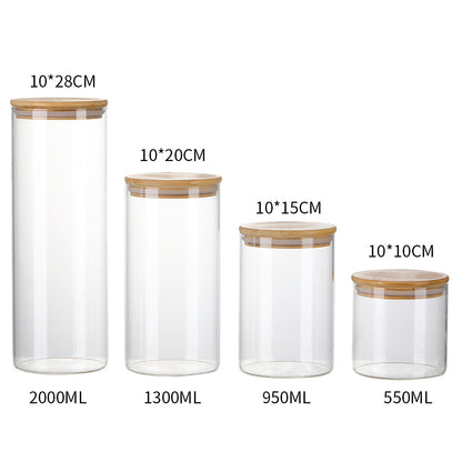 Glass Storage Jars - Set of 4 Airtight Glass Jars with Lids Clear Food Storage Container Jar- Food Kitchen Canisters Sets for Spaghetti Beans Snack Flour Cereal Storage, 550ml/950ml/1300ml/2000ml