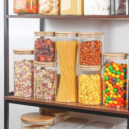 Glass Storage Jars - Set of 4 Airtight Glass Jars with Lids Clear Food Storage Container Jar- Food Kitchen Canisters Sets for Spaghetti Beans Snack Flour Cereal Storage, 550ml/950ml/1300ml/2000ml