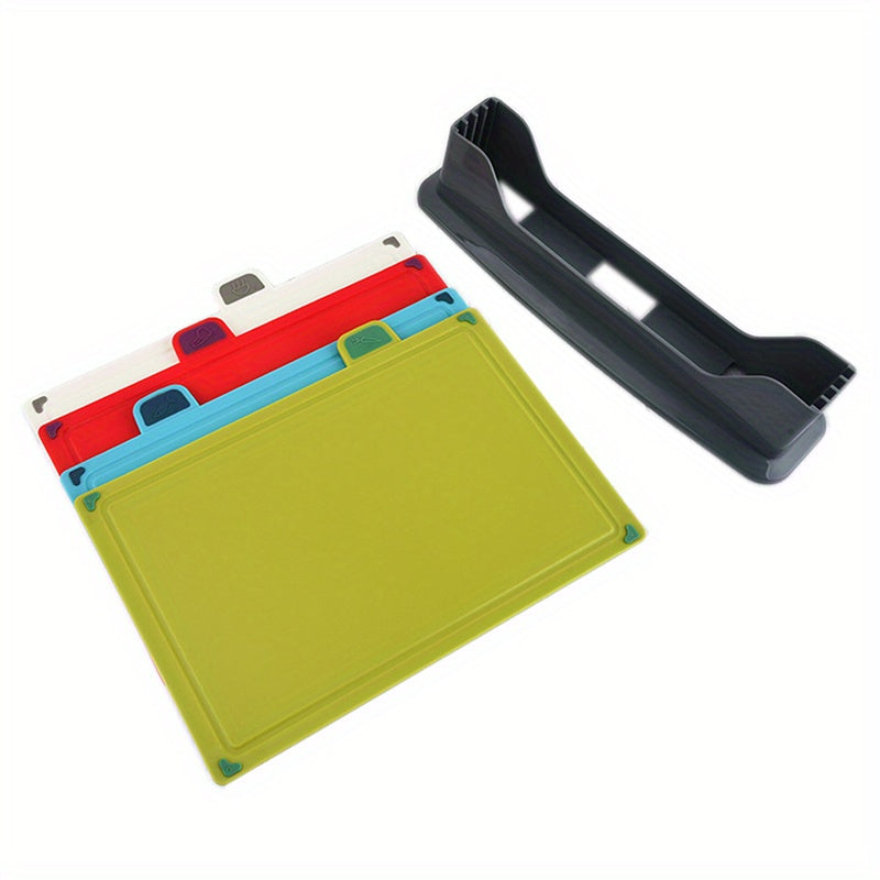 Index Chopping Board Set of 4, Plastic Cutting Boards with Stand, Color Coded Chopping Boards for Kitchen, Dishwasher Safe