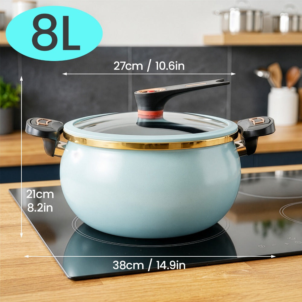 Large Capacity 8L Stew Pot with Lock Lid, Stock Pot for Braising, Soups, Stews, and Bread Baking, Induction Compatible, Oven & Stovetop Safe Kitchen Serving Essential