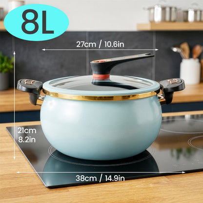 Large Capacity 8L Stew Pot with Lock Lid, Stock Pot for Braising, Soups, Stews, and Bread Baking, Induction Compatible, Oven & Stovetop Safe Kitchen Serving Essential