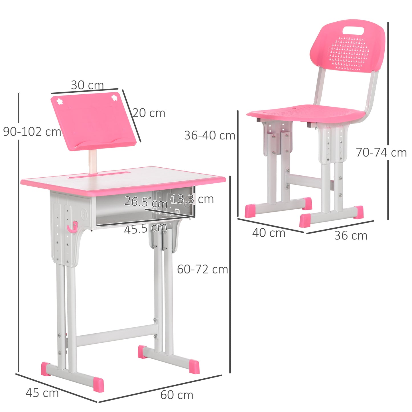 Kids Desk and Chair Set Adjustable Height Study Table Set w/Drawer, Book Stand, Pen Slot