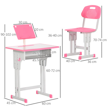 Kids Desk and Chair Set Adjustable Height Study Table Set w/Drawer, Book Stand, Pen Slot