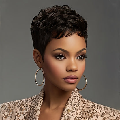 Synthetic Brown Hair Wig Short Pixie Cut Wig Synthetic Hair Wigs for Women Wavy Wigs for Women Short Haircut Wig Wavy Hair Layered Hairstyles for Women Short Pixie Wig for Holiday Party Wig Brown Hair