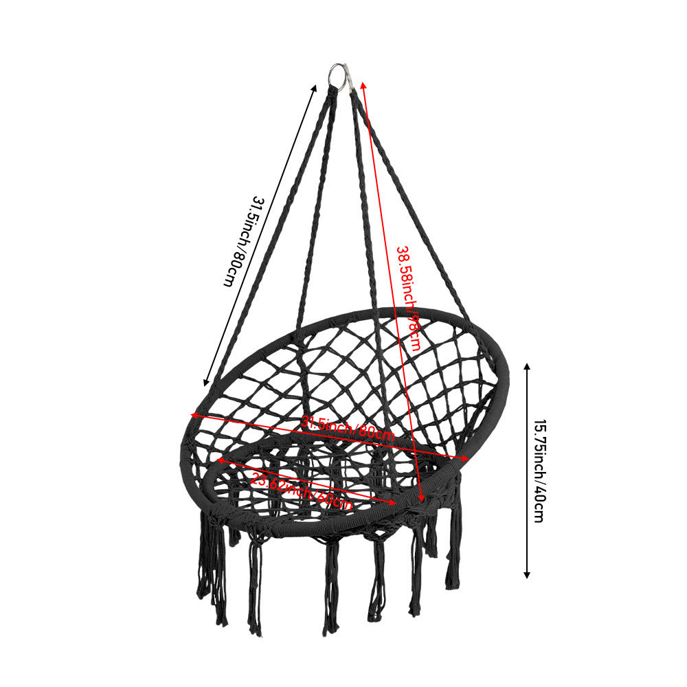 Balcony Rocking Chair, Courtyard Woven Hanging Basket, Hanging Cotton Rope Iron Ring Hanging Chair, Suitable for Indoor, Outdoor, Home, Balcony, Courtyard, Garden, Maximum Load Capacity: 200kg, Material: Iron Ring, Cotton Rope (No Include Cushion)