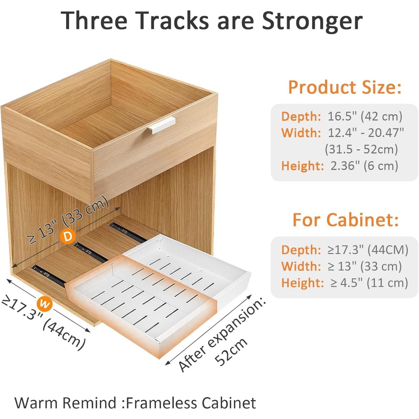 Pull Out Cabinet Organizer, Adjustable Expandable Slide Out Drawer, Roll-Out Sliding Drawer Organiser Shelf for Kitchen & Bathroom Storage,Easy Installation with Adhesive Film