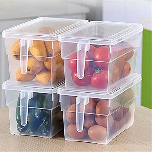 4pcs Clear Storage Box Fridge Food Container Cabinet Organizer Cupboard Holder Rack Basket Case W/ Handle Lid Valentine'S Day Gifts Holiday Gift Guide