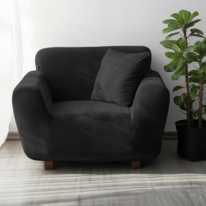 Sofa Cover Velvet Plush Thick High Stretch Elastic Fabric L Shape Sofa Slipcover Couch Cover 1 2 3 4 Seater Polyester Spandex Furniture Protector Cover Include Pillowcase for Living Room