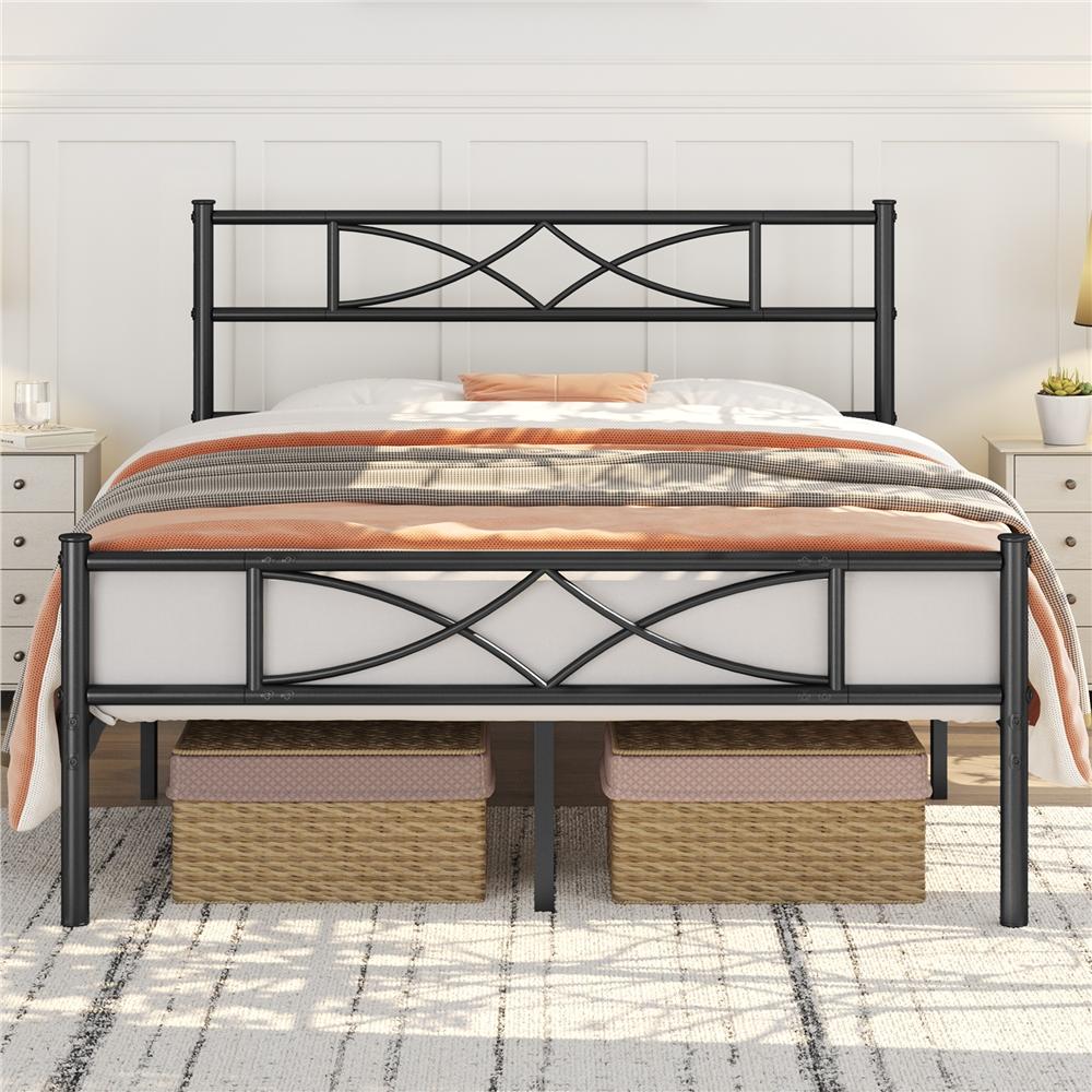 Metal Platform Bed Frame with Headboard – Vintage Style Single Double King No Box Spring Required UK
