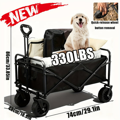 1pc Large Capacity Campervan for 149.69KG with Drinks Pocket, Heavy Duty Utility Wagon, All Terrain Trolley for Groceries Outdoor Beach Gardening Shopping Pet Outings Fishing