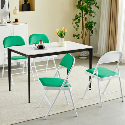 Set of 4 Folding Chairs, Faux Leather Foldable Chairs with Metal Frame and Padded Seat, Easy to Fold and Store for Home, Office, Dining and Reception