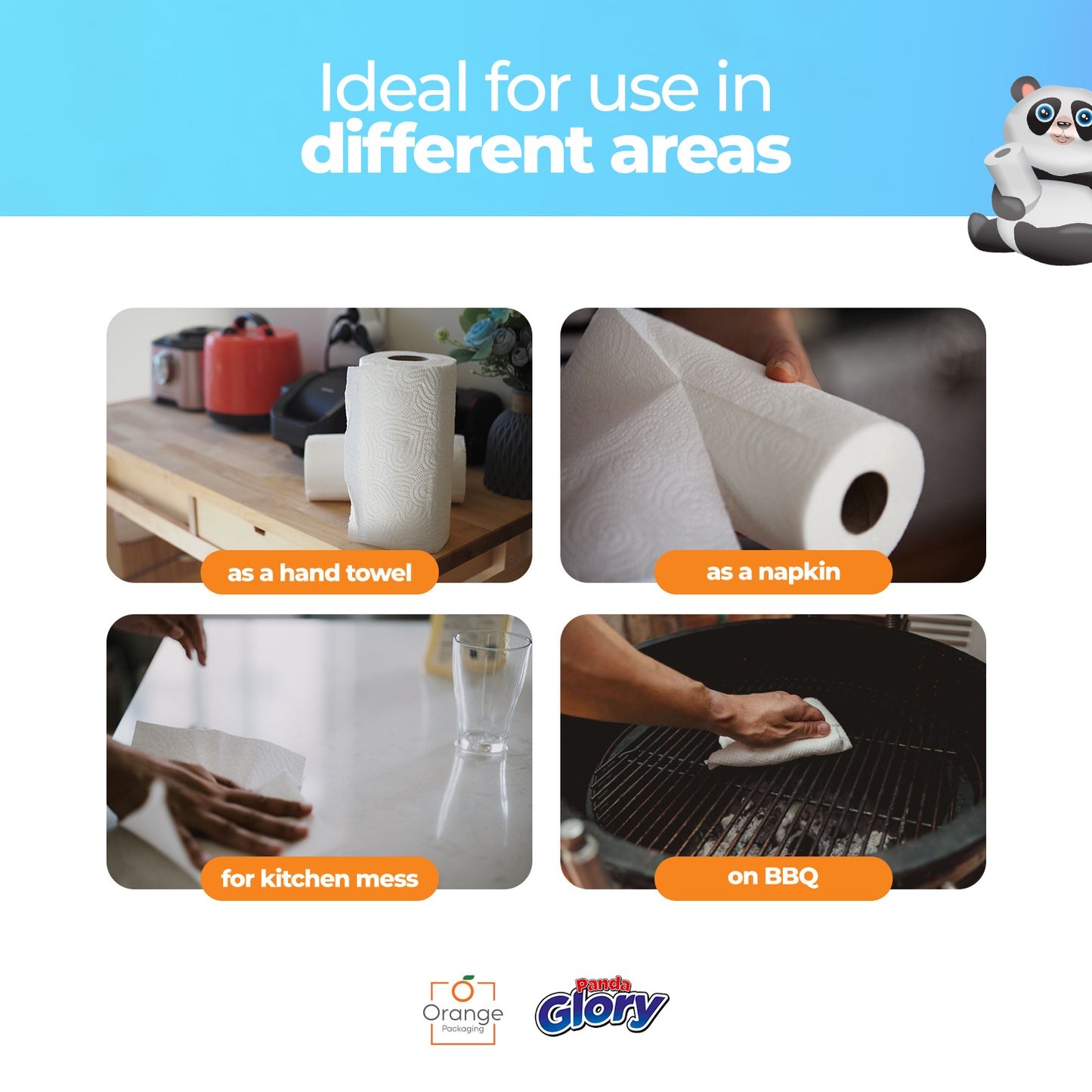 Panda Glory Kitchen Roll – 24 Rolls 3-Ply Paper Towels, Ultra Absorbent & Strong, Bulk Buy for Home, Office & Commercial Use, Ideal for Cleaning, Spills, Cooking & Wiping, Cost-Effective Household Essentials with Soft Touch & Long-Lasting Performance