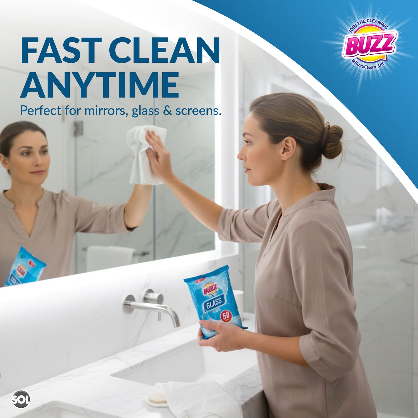 Buzz Glass Cleaning Wipes 600pk | Bulk Streak-Free Window & Mirror Cleaner Wipes | Professional Shine for Home, Car & Screens | Removes Grease & Smudges | Ideal for Holiday Cleaning & Stocking Up