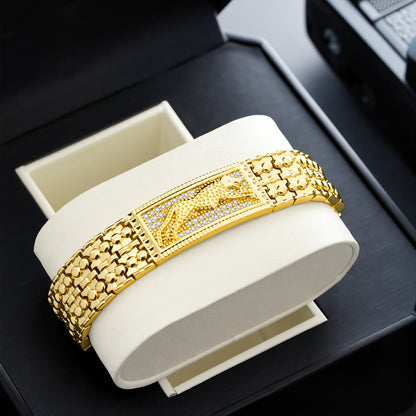 1pc Luxurious and Stylish 18K Gold Plated-plated Copper Bracelet with Leopard and Synthetic Cubic Zirconiaia, an Exquisite Fashion Bracelet Essential for Daily Wear by Both Men and Women