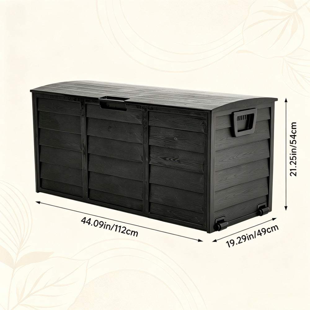 Large Capacity Outdoor Plastic Cushions Storage Box Utility Patio Deck Box with Wheel Lockable Lid Container Case Home Organizer for Parcels, Garden Tools, Clothes, Blankets, Pillows & More 112*49*54cm