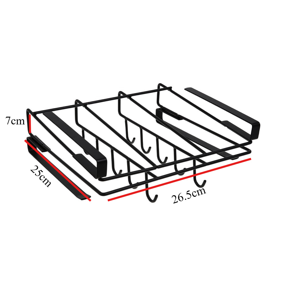 Black, Kitchen with Hook Storage Rack, Cabinet Bottom Storage Rack, Non Perforated Cabinet Door Top Shelf, Cup Holder, Sturdy And Durable, Strong Load-Bearing Capacity, Suitable for Kitchen Utensils Such As Cutting Boards, Tissues, Cloths, Etc