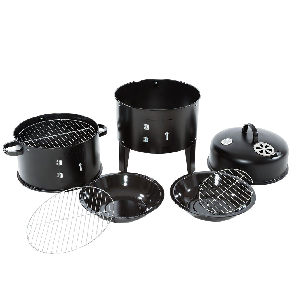 1pc Black 40x84cm Dual Access Outdoor Smoke Grill with 37cm Diameter, Perfect for Party, Family Dinner, and Outdoor BBQ – Durable Iron Construction, Efficient Heat Distribution, Convenient Charcoal Addition, Versatile Smoking Grill | Dual Access Grill | E