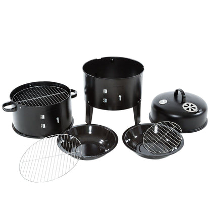 1pc Black 40x84cm Dual Access Outdoor Smoke Grill with 37cm Diameter, Perfect for Party, Family Dinner, and Outdoor BBQ – Durable Iron Construction, Efficient Heat Distribution, Convenient Charcoal Addition, Versatile Smoking Grill | Dual Access Grill | E