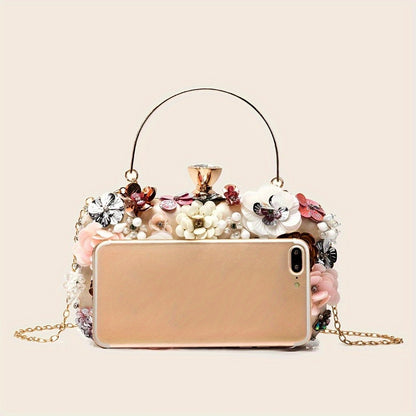 Chic Rhinestone Clutch Measuring 19.99cm X 11.0cm X 4.5cm, Featuring a Delicate Mini Flower Design, Perfect for Women'S Parties, Dinners, And Carnivals