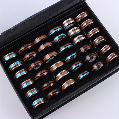 10pcs/ Retro Wood Grain Stainless Steel Men'S And Women'S Rings Fashion Exquisite Jewelry Daily Wear Additions Gifts Random Styles, No Box