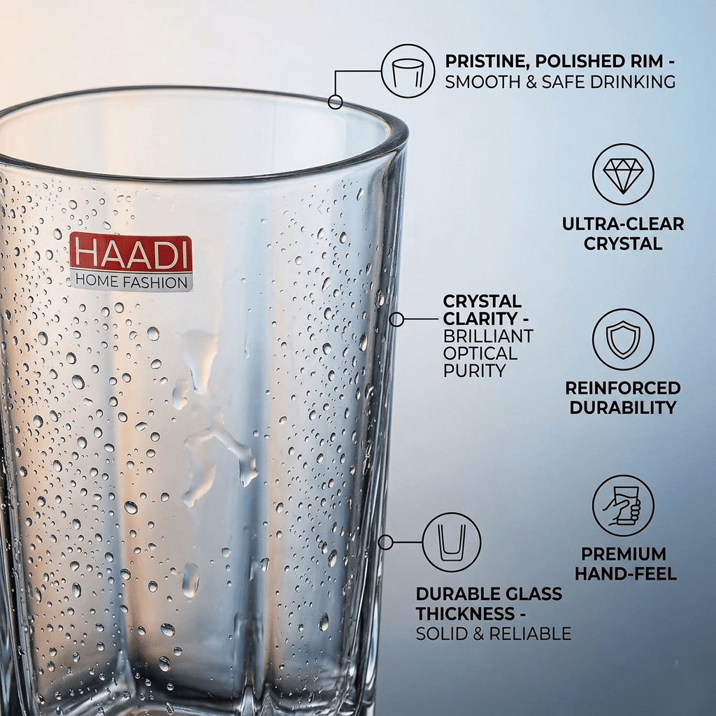 Set of 6 Drinking Glasses – 265ml Clear Glass Tumblers for Water, Juice & Beverages