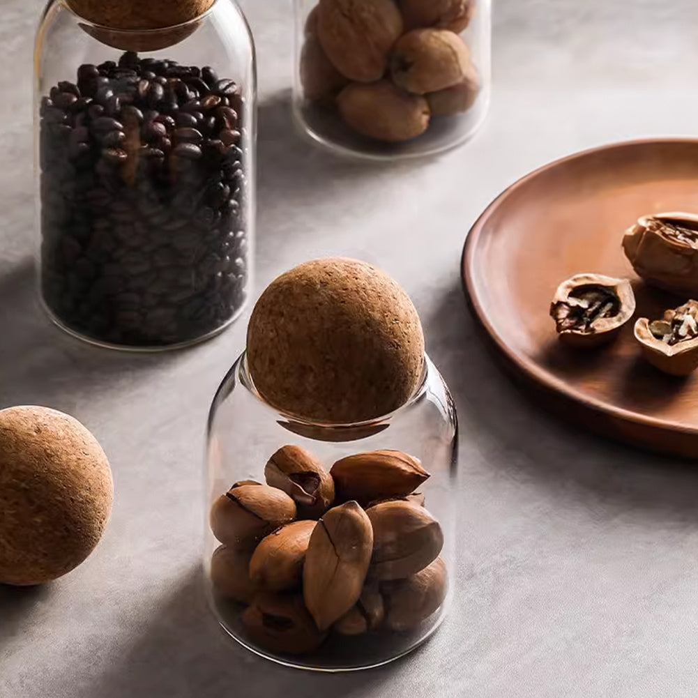 3pcs Glass Food Storage Canister, 500ML & 800ML & 1000ML Airtight Sealed Container Canister, Clear Glass Storage Jar, with Cork Lid, for Spices, Sugar, Coffee, Biscuits, Candies