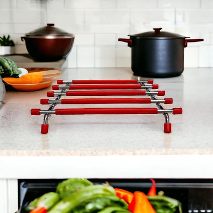 2pack Kitchen Trivet Stand with Anti Slip Base Stainless Steel Trivets for Kitchen Worktops, Hot Pans, Hot Trays & Plates Stand Heatproof Kitchen Accessories Table Mats Placemats (Black (pack of 2))