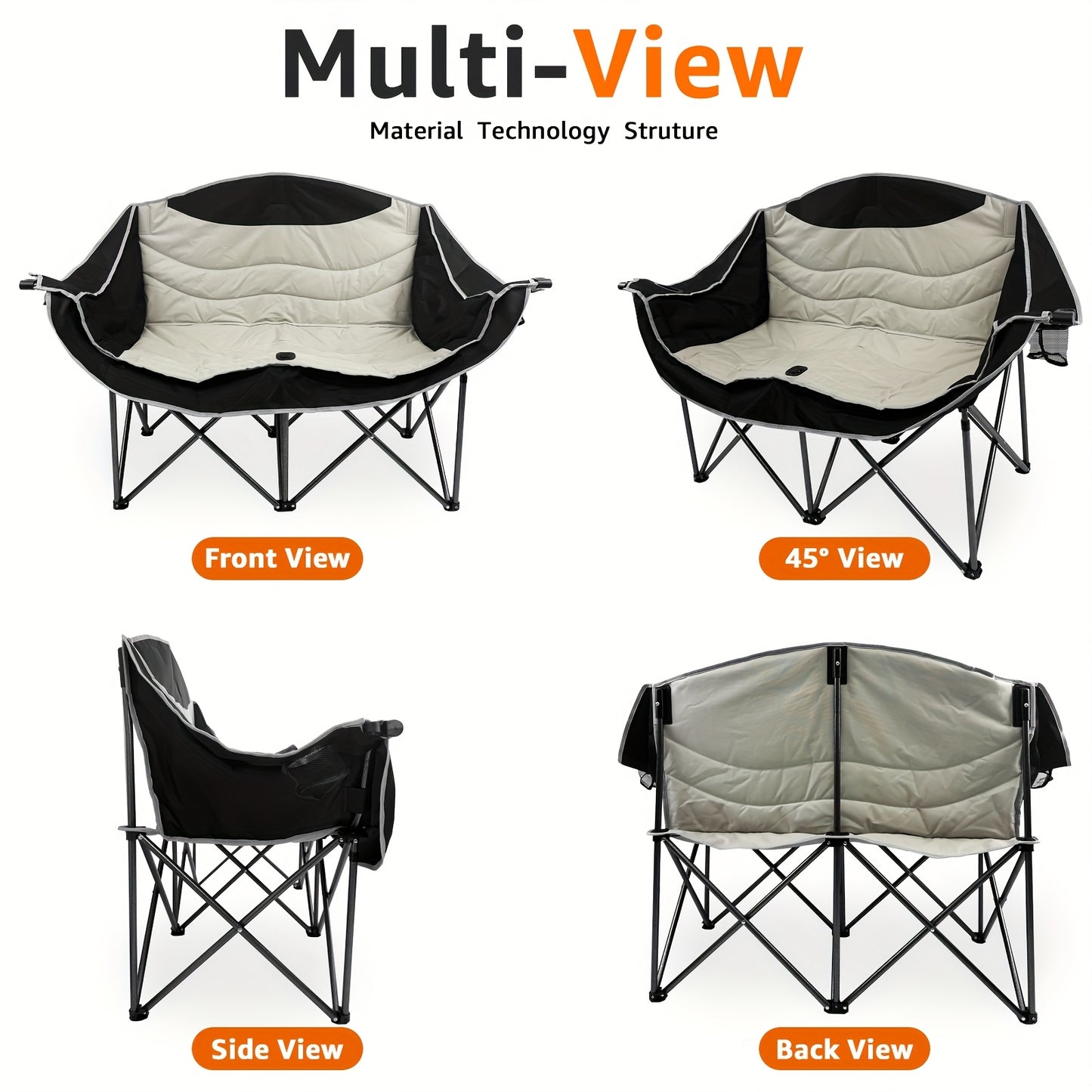 Folding Camping Loveseat for 2 People - Fully Padded Garden Sofa with 2 Cup Holders, 300kg Max Weight | Picnic/Beach/Travel