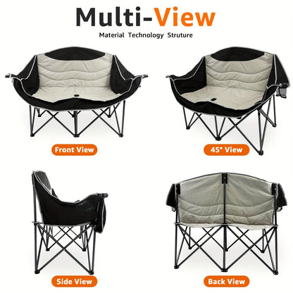 Folding Camping Loveseat for 2 People - Fully Padded Garden Sofa with 2 Cup Holders, 300kg Max Weight | Picnic/Beach/Travel