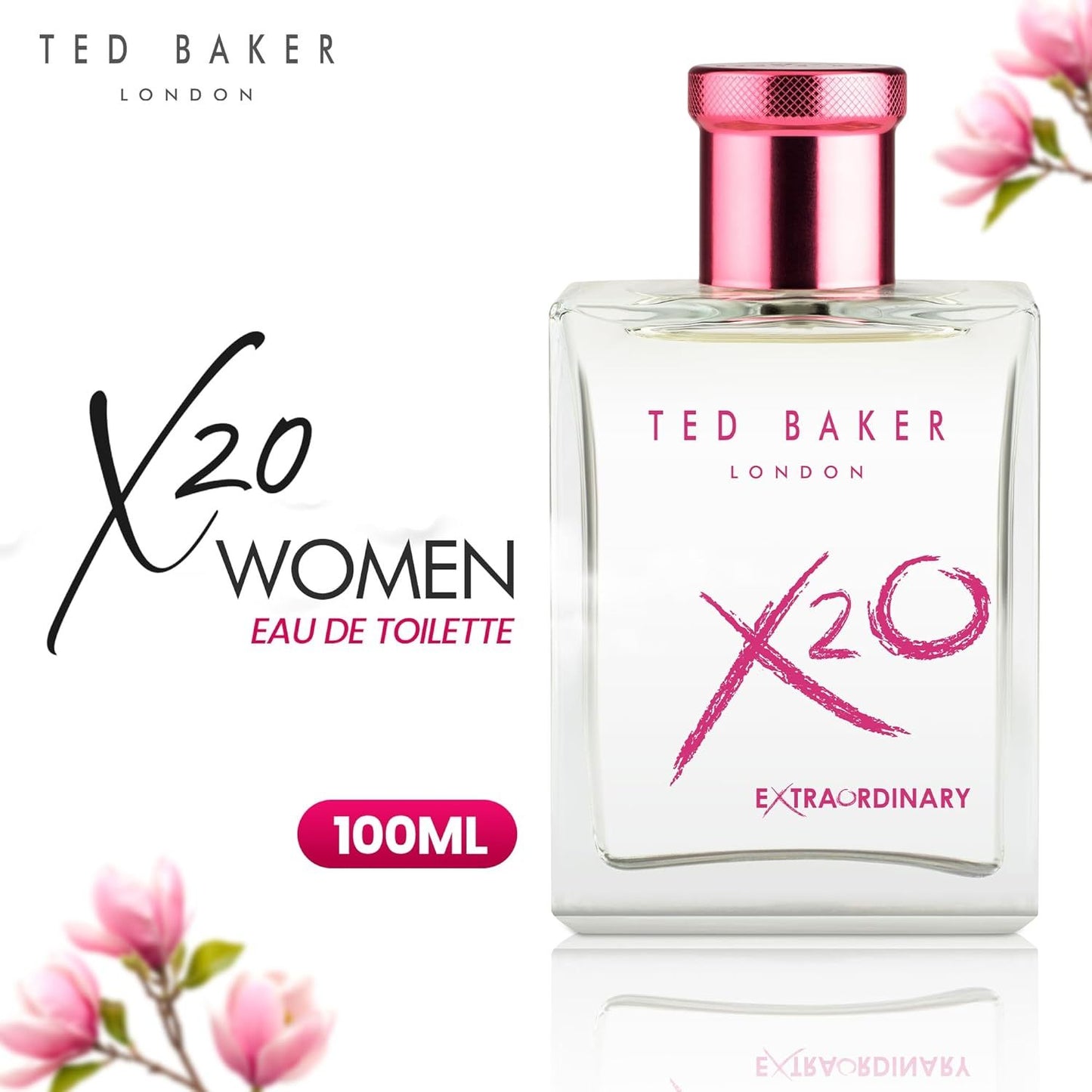 Ted Baker X20 Extraordinary Her Eau de Toilette Fruity Floral Perfume for Women with Grapefruit, Magnolia & Musk Elegant, Sophisticated, Long Lasting Scent Gift Idea For Her 3.38 oz 100ml