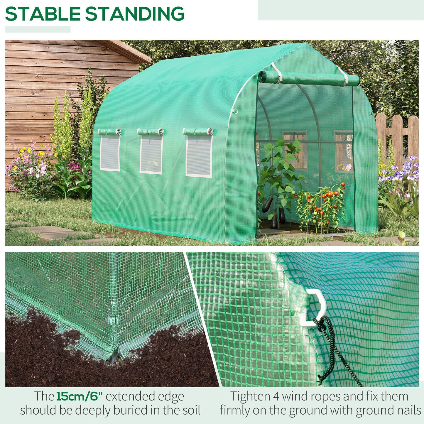 Polytunnel Greenhouse with Windows and Door, Walk in Greenhouse for Garden, Backyard (4 x 2 M)