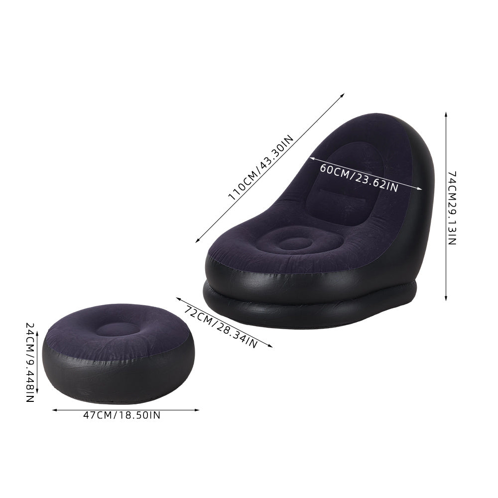 Multi-colour Everyday Outdoor Inflatable Sofa Set, PVC Material with Foot Pump, Portable Air Mattress with Footstool, Suitable for Picnics, Camping, Beach Trips, Travel and Home Use