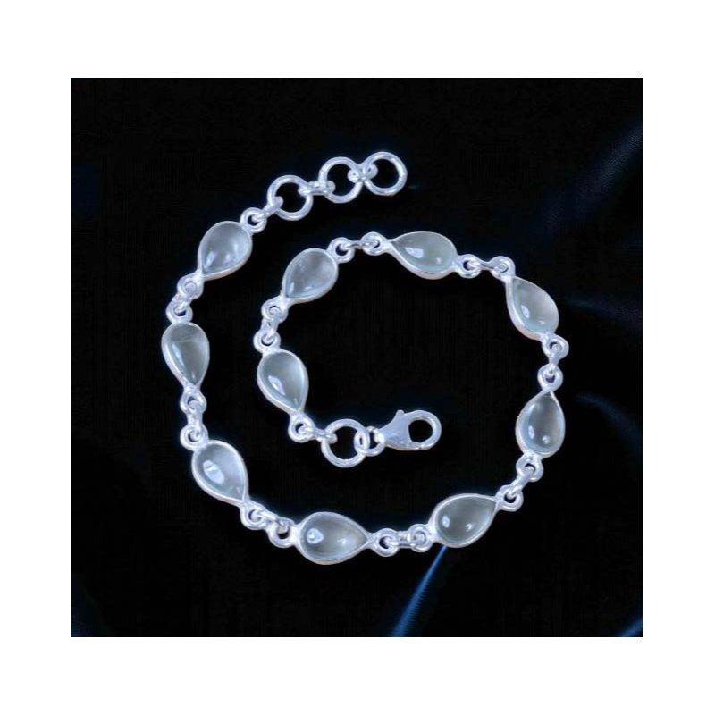 925 Sterling Silver Natural Gemstone Adjustable Bracelet ~ Teardrop Link Bracelet ~ Simple Elegant Jewelry