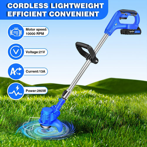 Machine Only Lightweight Cordless Electric Lawn Mower, Adjustable Length with Easy Grip Handle, 2-in-1 Lawn Trimmer