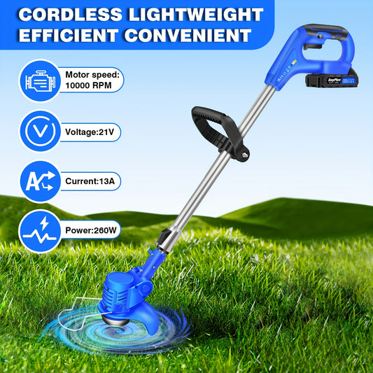 Machine Only Lightweight Cordless Electric Lawn Mower, Adjustable Length with Easy Grip Handle, 2-in-1 Lawn Trimmer