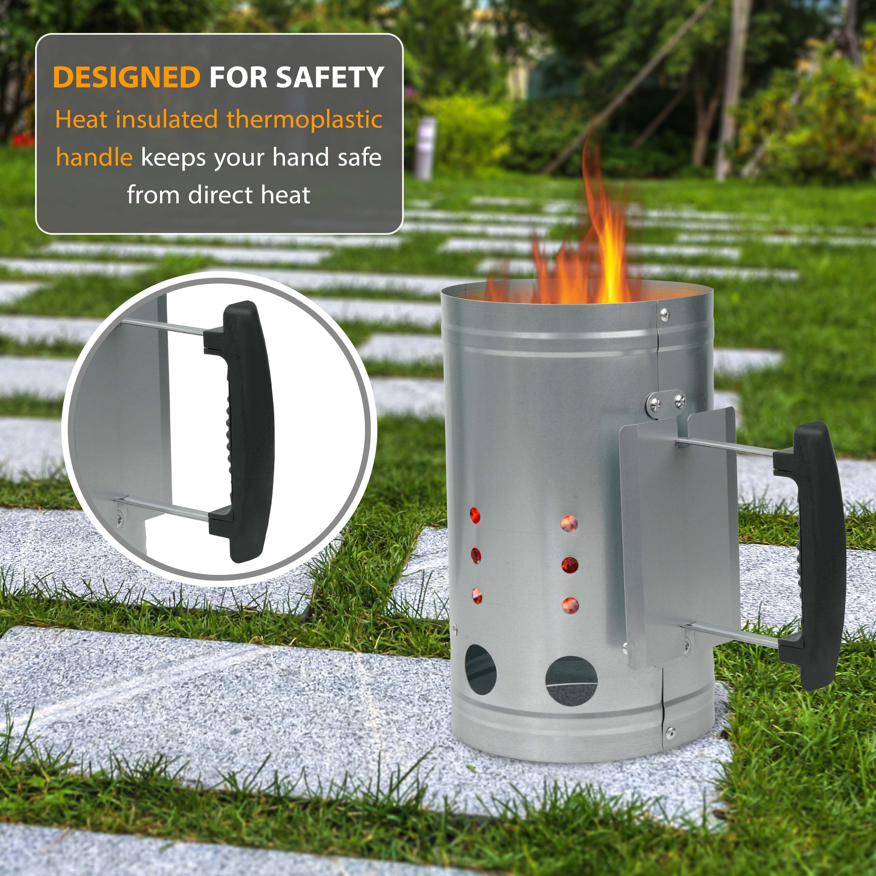 Galvanised Steel BBQ Chimney Starter - Shielded Handle