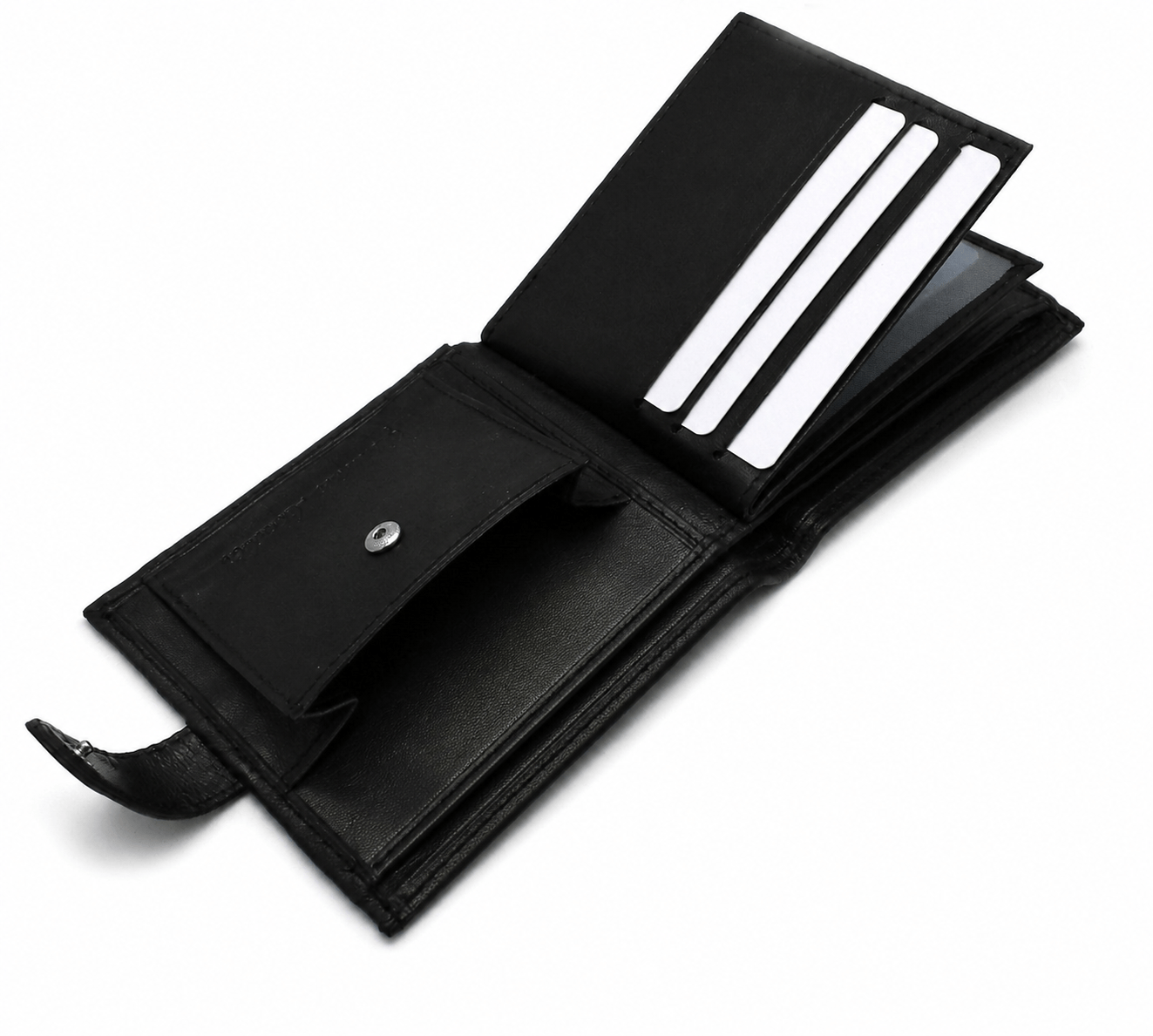 Mens Genuine Leather Wallet Black RFID Blocking Soft Tri Fold Card Slots Id Window and Coin Pocket