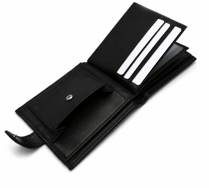 Mens Genuine Leather Wallet Black RFID Blocking Soft Tri Fold Card Slots Id Window and Coin Pocket
