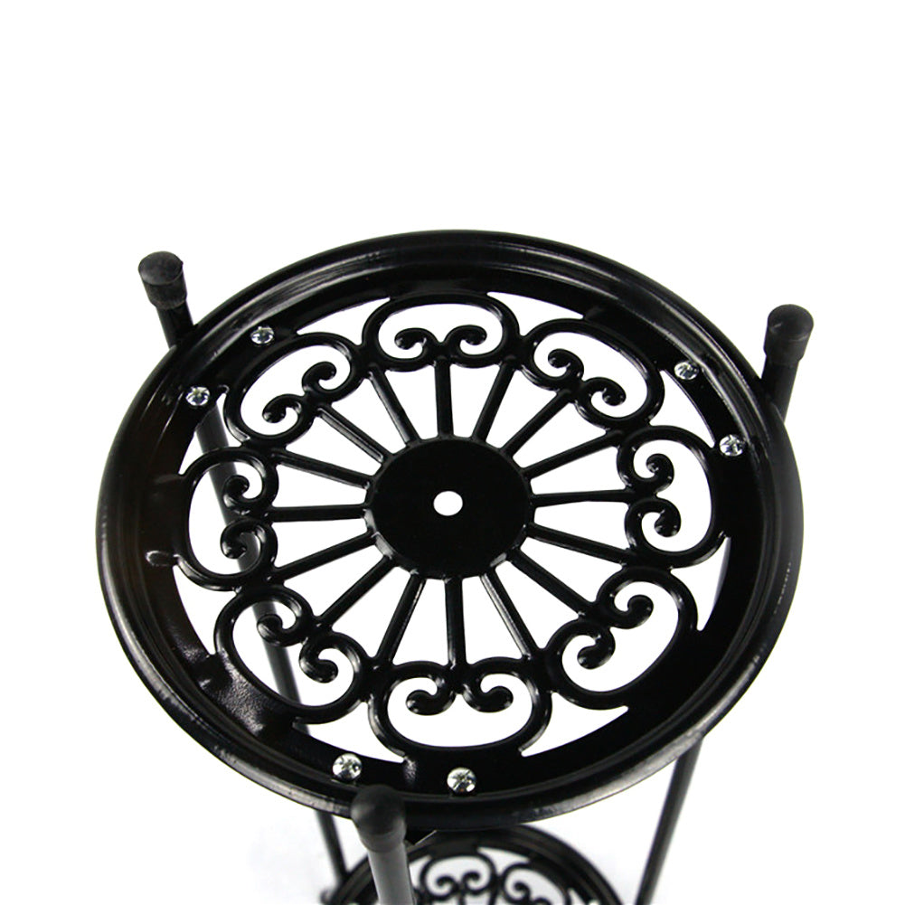 Iron Flower Pot Rack Tall Plant Stand Rack 2 Tier Flower Pot Holder Rustproof Plant Display Rack, Round Planter Shelves for Home Garden Patio Balcony Office Living Room Bathroom 24*50cm Black