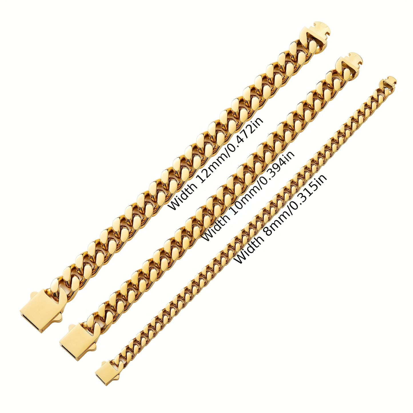 304L 304L Stainless Steel Men'S Bracelet Hip Hop 8.10.12Mm Glossy Spring Buckle Cuban Chain Plated 18K Gold Plated Real Golden Easy All-Matching Bracelet Hip Hop Jewelry