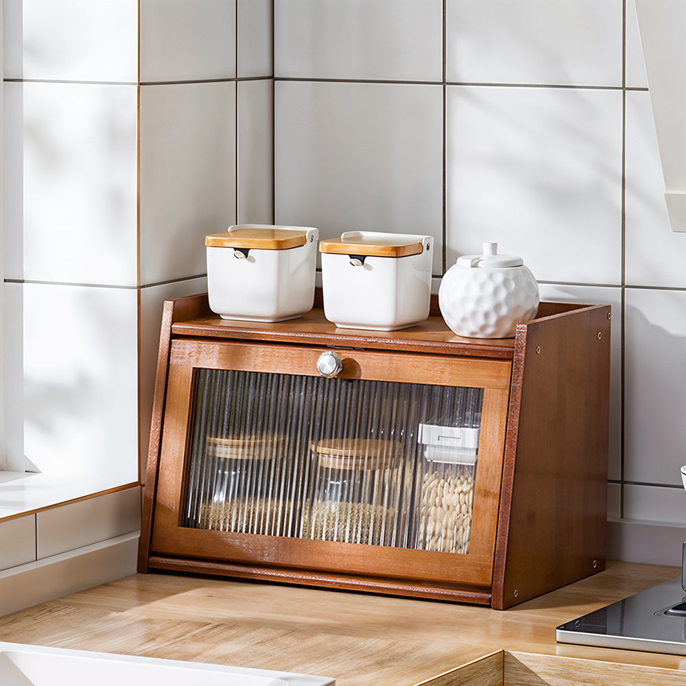 1pc 2-Tier/3-Tier Kitchen Spice Rack, Countertop Storage Shelf, Multi-Functional Organizer with Transparent Door, High Quality Bamboo Material, Natural/Brown