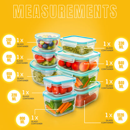 KICHLY Airtight Glass Food Storage Containers with Leakproof Lids – Square Meal Prep Containers with Silicone Seal – Oven, Freezer & Microwave Safe – Stackable Borosilicate Glass with Transparent Clip-Lock Lids