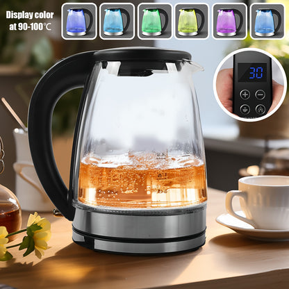 1.8L Electric Kettle Glass Smart Attemperation LED Lighting Portable Jug 2200W Fast Boil Swivel Base 7 Colors Change Lights Temperature Control